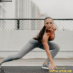 Woman wearing Bowery tights in training  pose