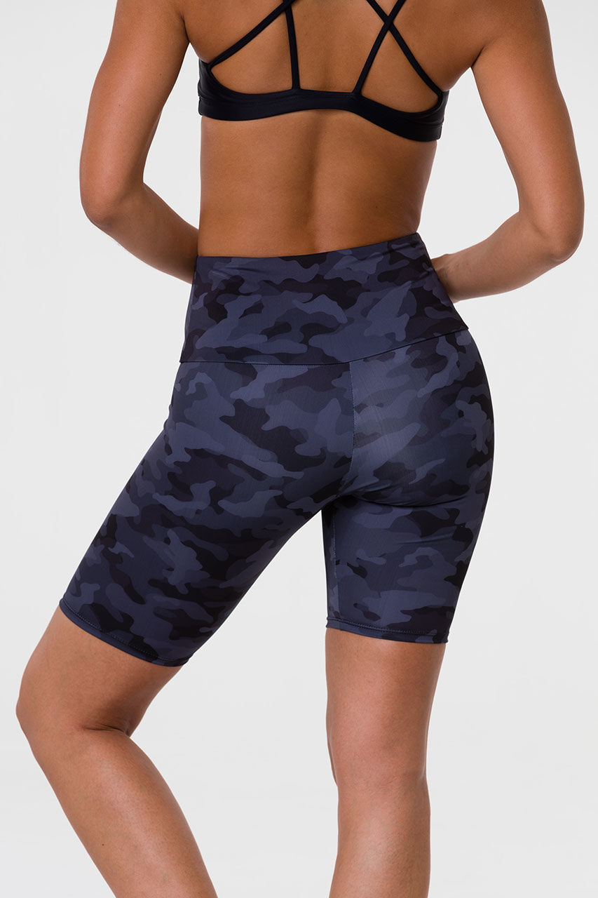 Onzie High Rise Short in Black Gray Camo Women's Bike Shorts For Spin