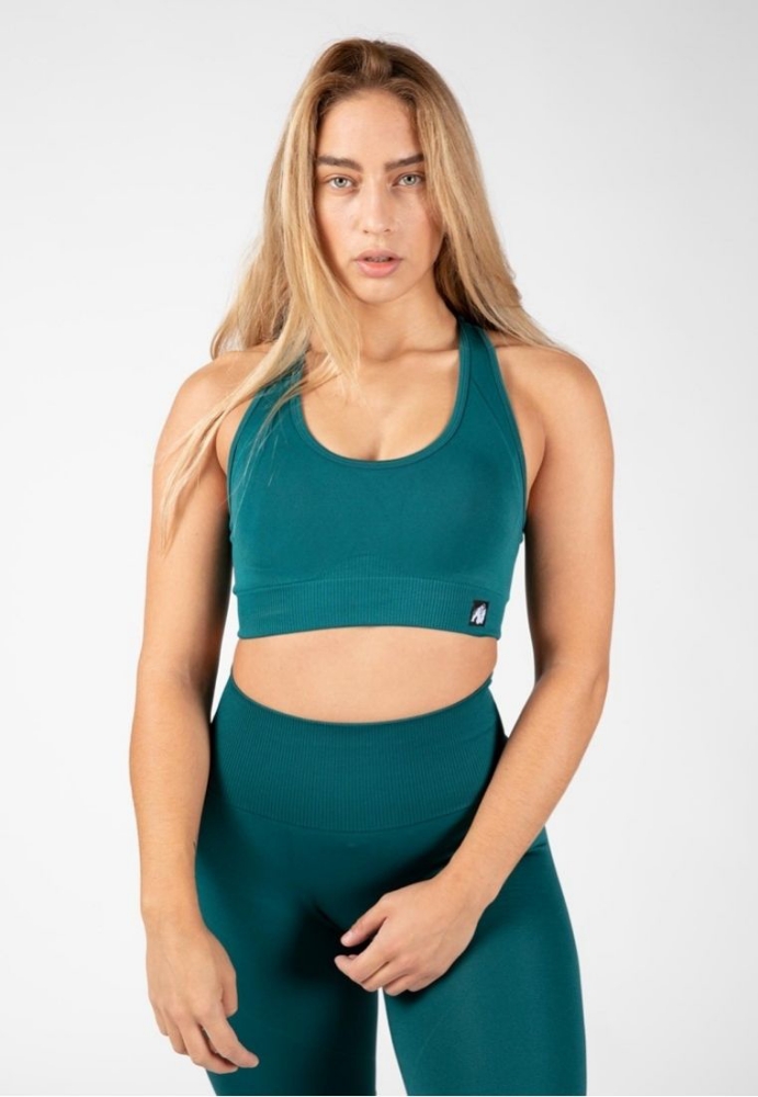 Gorilla Wear Yava Seamless Sports Bra – Green Racerback Gym Bra for Women