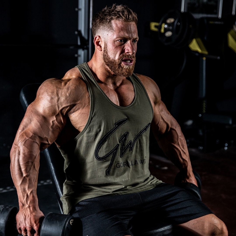 صورة Gorilla Wear Evansville Men Bodybuilding Stringer | Army Green | Regular Fit