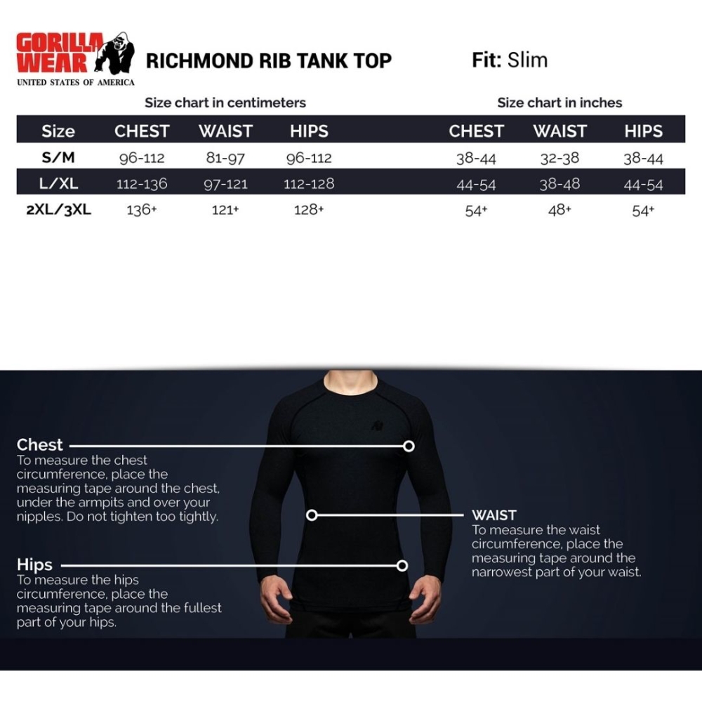 Gorilla Wear Richmond Bodybuilding Tank size chart