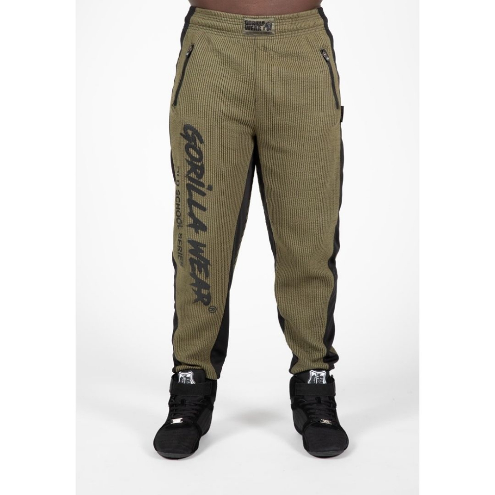 Gorilla Wear Army Green Augustine Pants - vintage bodybuilding trousers with zipped pockets (Sizes S-3XL)