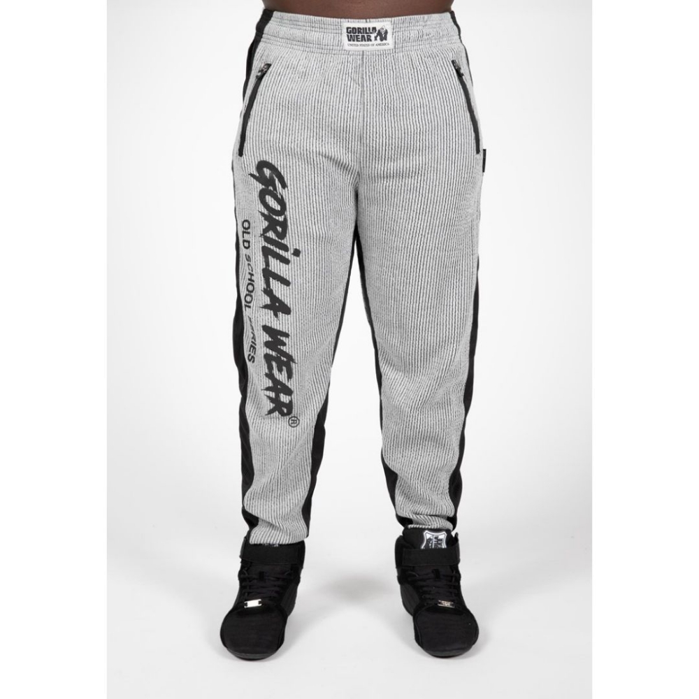 Gorilla Wear Augustine Pants - old school loose fit bodybuilding pants in gray (Sizes S-3XL) with zipped pockets