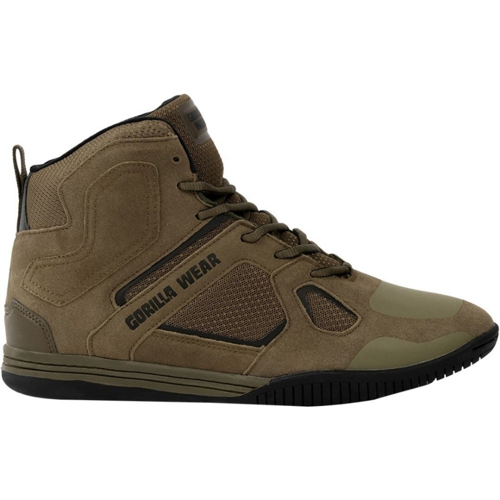 Gorilla Wear Troy High Top Bodybuilding Shoes – Army Green – Flat Sole Powerlifting & Gym Shoes for UAE Athletes