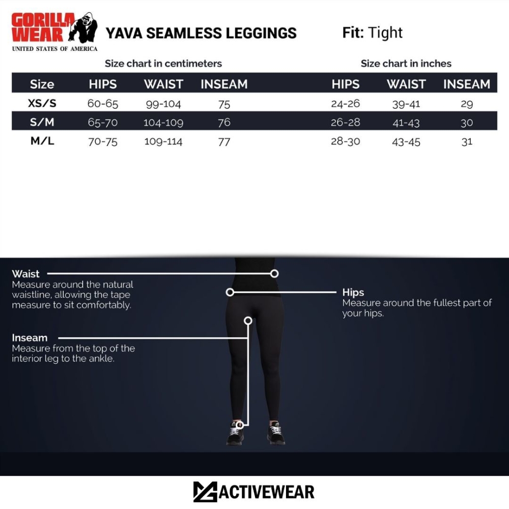 Size Chart for Seamless Legging 