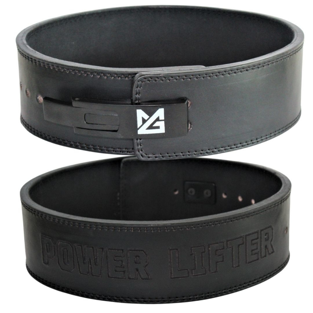 Might&Glory 10mm lever buckle powerlifting belt - pure black buffalo leather