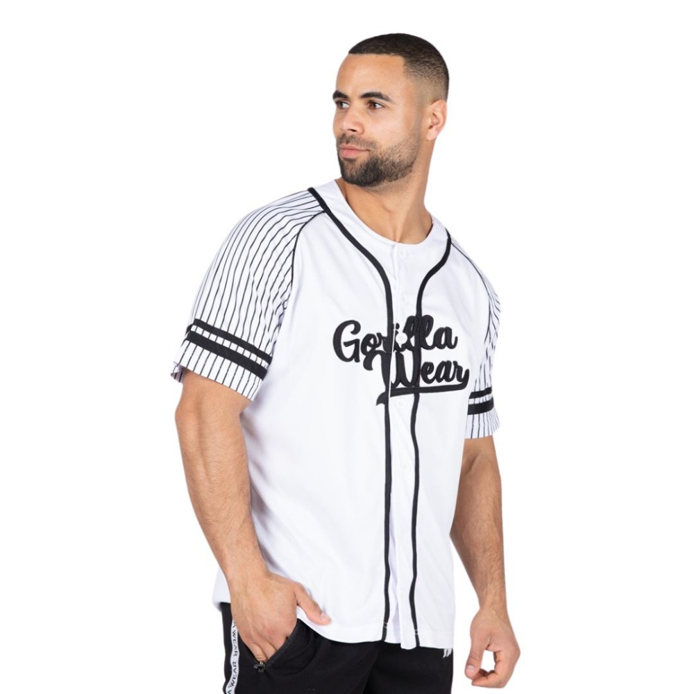 Gorilla Wear 82 Baseball Jersey - White Loose-Fit Polyester Mesh Gym Shirt with Raglan Sleeves