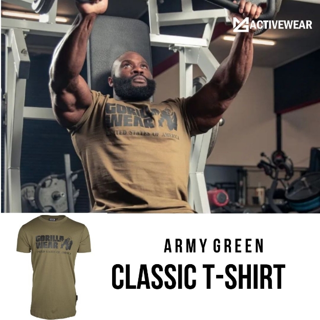 shop Gorilla Wear Classic Gym T-shirt for men in army green.
