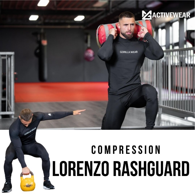 Shop online in uae . Gorilla Wear Men Compression Long Sleeve Rash Guard | Lorenzo in Black . Great For Functional Gym training . 