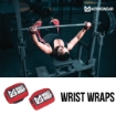 Athlete wearing Might&Glory wrist wraps during bench press for joint stability