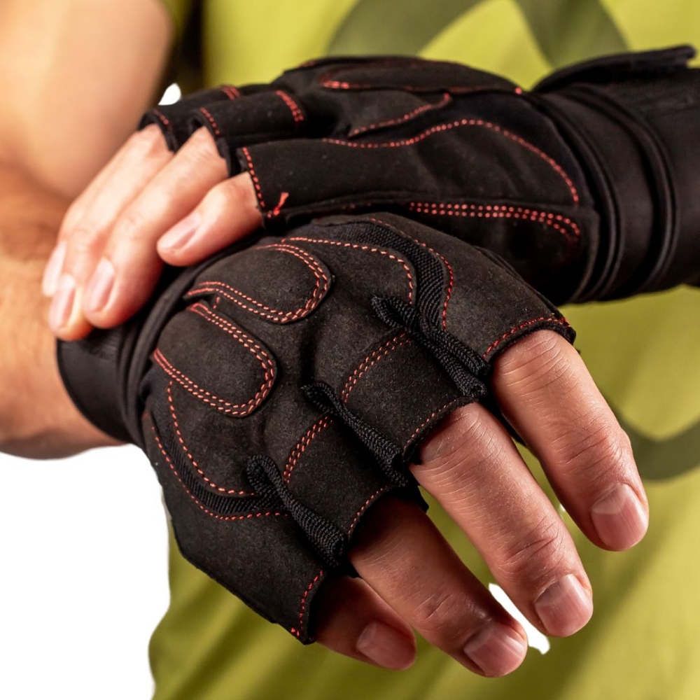Might&Glory black bodybuilding gloves - weightlifting hand protection with padded palms and wrist support