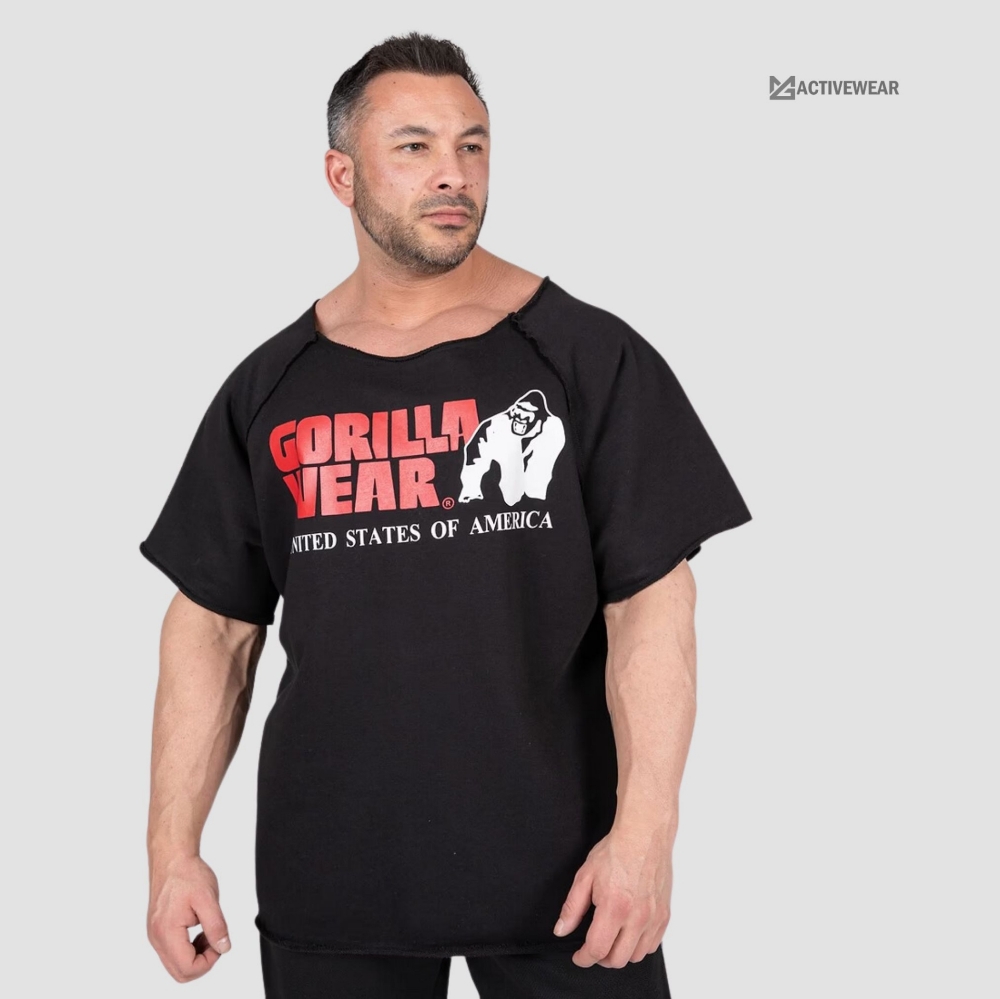 Gorilla Wear Classic Rag Top - vintage bodybuilding tank with frayed edges and oversized fit (Sizes S-3XL) in Black