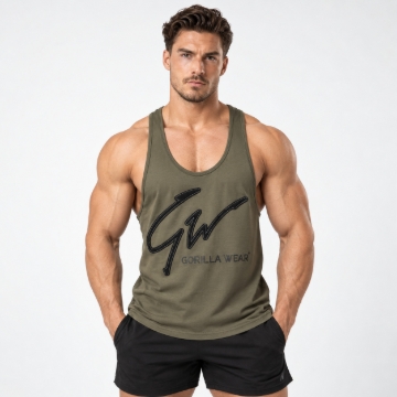 Picture of Gorilla Wear Evansville Bodybuilding Stringer | Army Green | Regular Fit