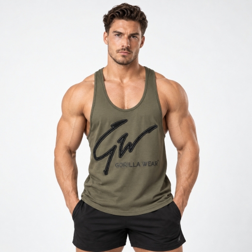 Picture of Gorilla Wear Evansville Bodybuilding Stringer | Army Green | Regular Fit