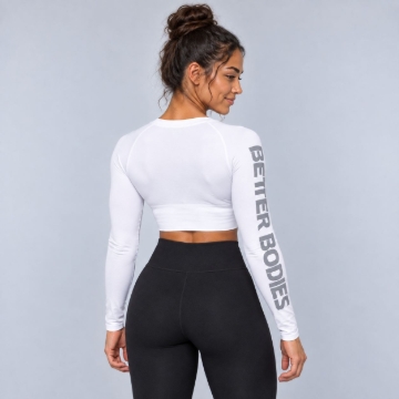 Picture of Better Bodies Bowery Performance Long Sleeve Crop Top | White | Body Fit