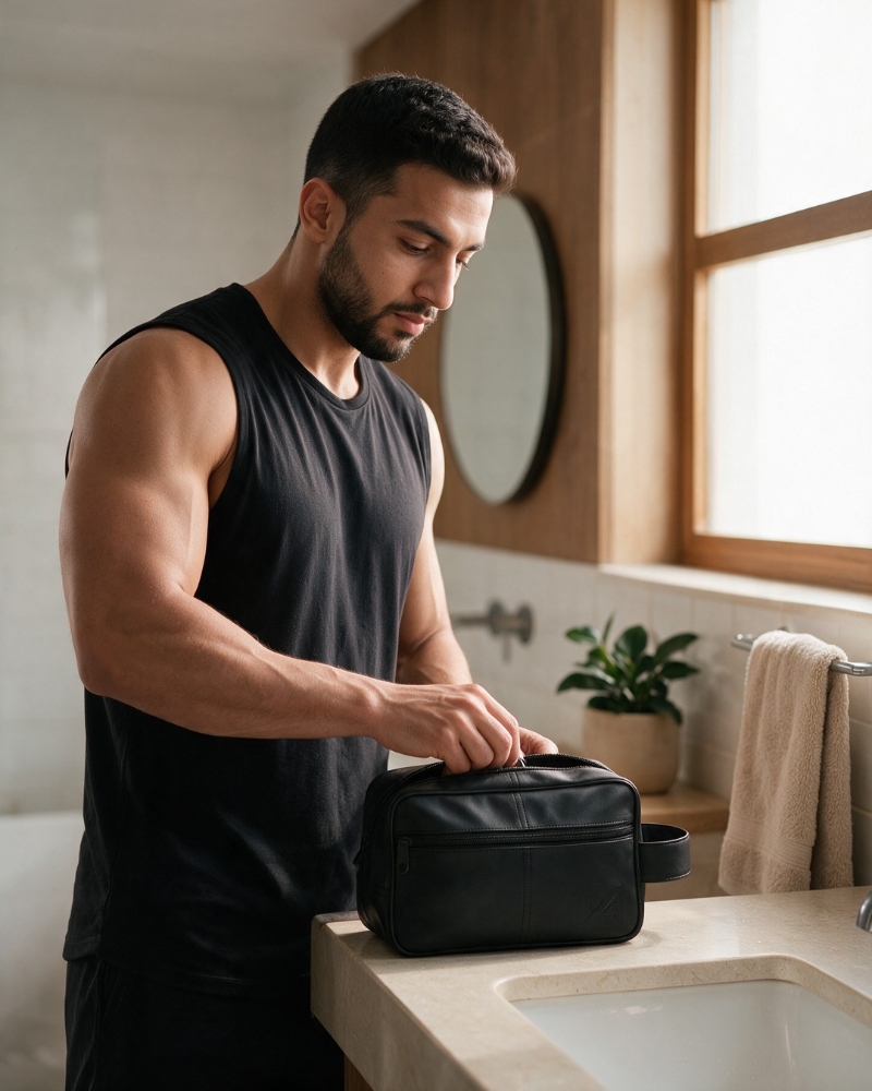 Might&Glory Premium Toiletry Bag - in use