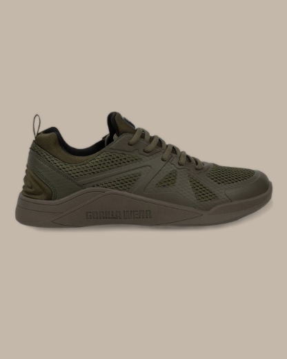 Explore the Army Green Gorilla Wear Hybrids, designed for functional training and weight lifting. These gym shoes feature a soft breathable mesh exterior, rubber support on crucial areas, and a soft heel clip for rearfoot stability. The versatile outsole is suitable for both gym and outdoor workouts. Elevate your performance with high spring EVA insoles and high-density foam. Shop online in UAE for style and functionality