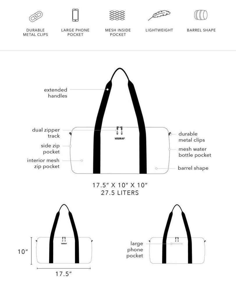 Vooray Iconic Barrel Duffel Bag design details