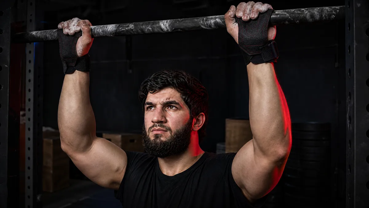 Might&Glory lifting grips on a pull-up bar
