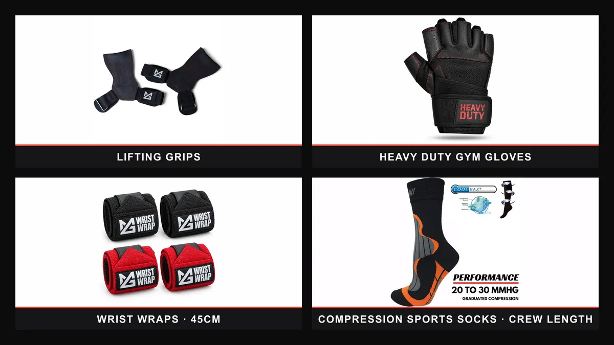 Might&Glory lifting grips, gym gloves, wrist wraps and compression socks