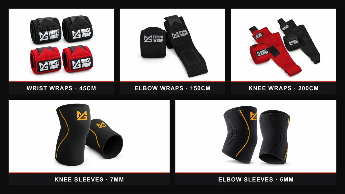 Might&Glory wrist wraps, elbow wraps, knee wraps, knee sleeves and elbow sleeves